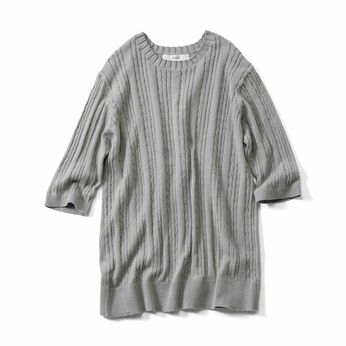 IEDIT | すっきり見え コットン素材の半袖ケーブル ニット