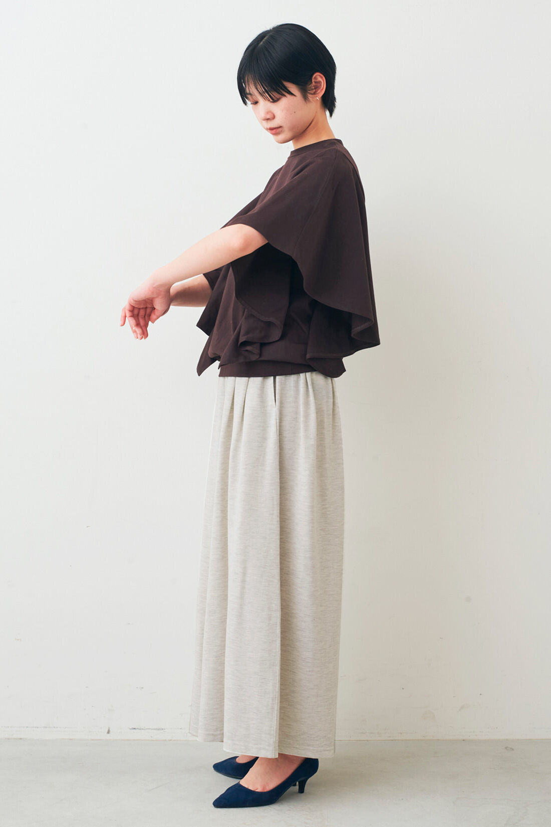 IEDIT［イディット］|IEDIT[イディット]　接触冷感・吸汗速乾・抗菌防臭！ Ohcool（R）Ⅱplus素材のフリルトップスの会|モデル身長：163cm　着用サイズ：M