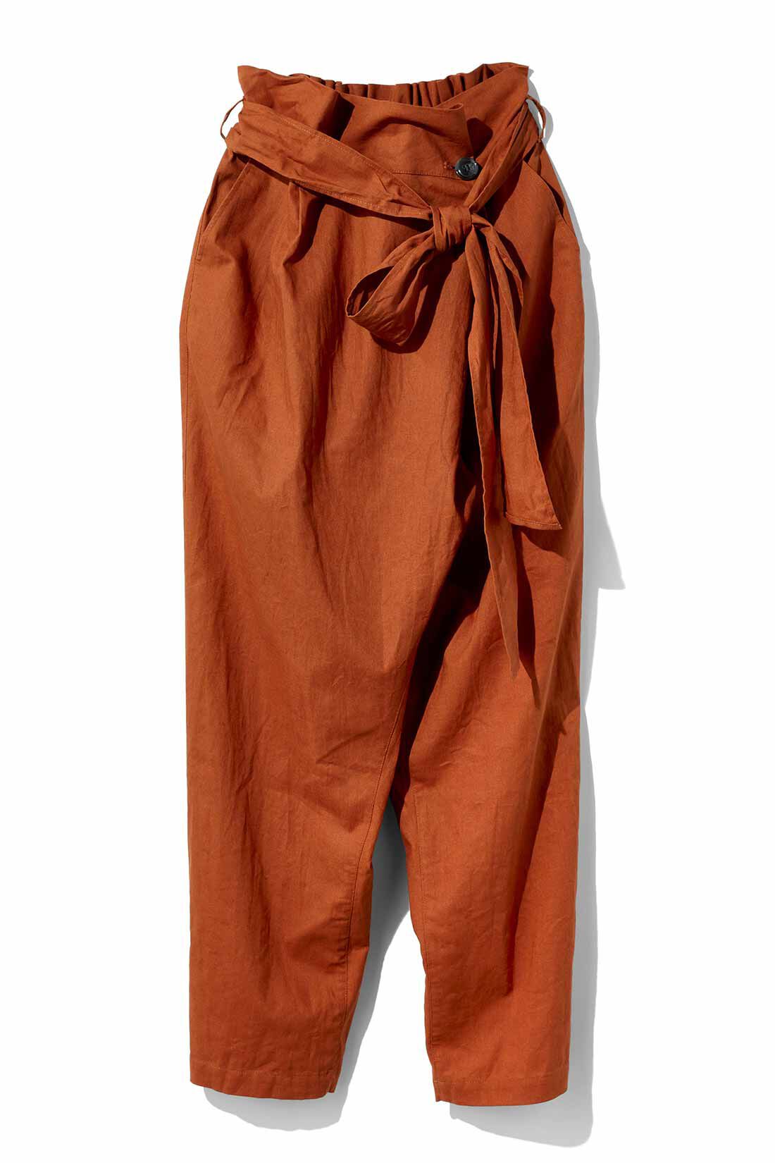 IEDIT［イディット］|IEDIT[イディット]　着こなし自由なコットンリネンのラップ風パンツ〈ブリックブラウン〉|〈ブリックブラウン〉