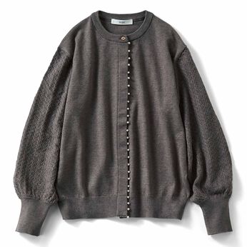 IEDIT | ミニパール袖編み柄カーデ〈グレー〉ＩＥ