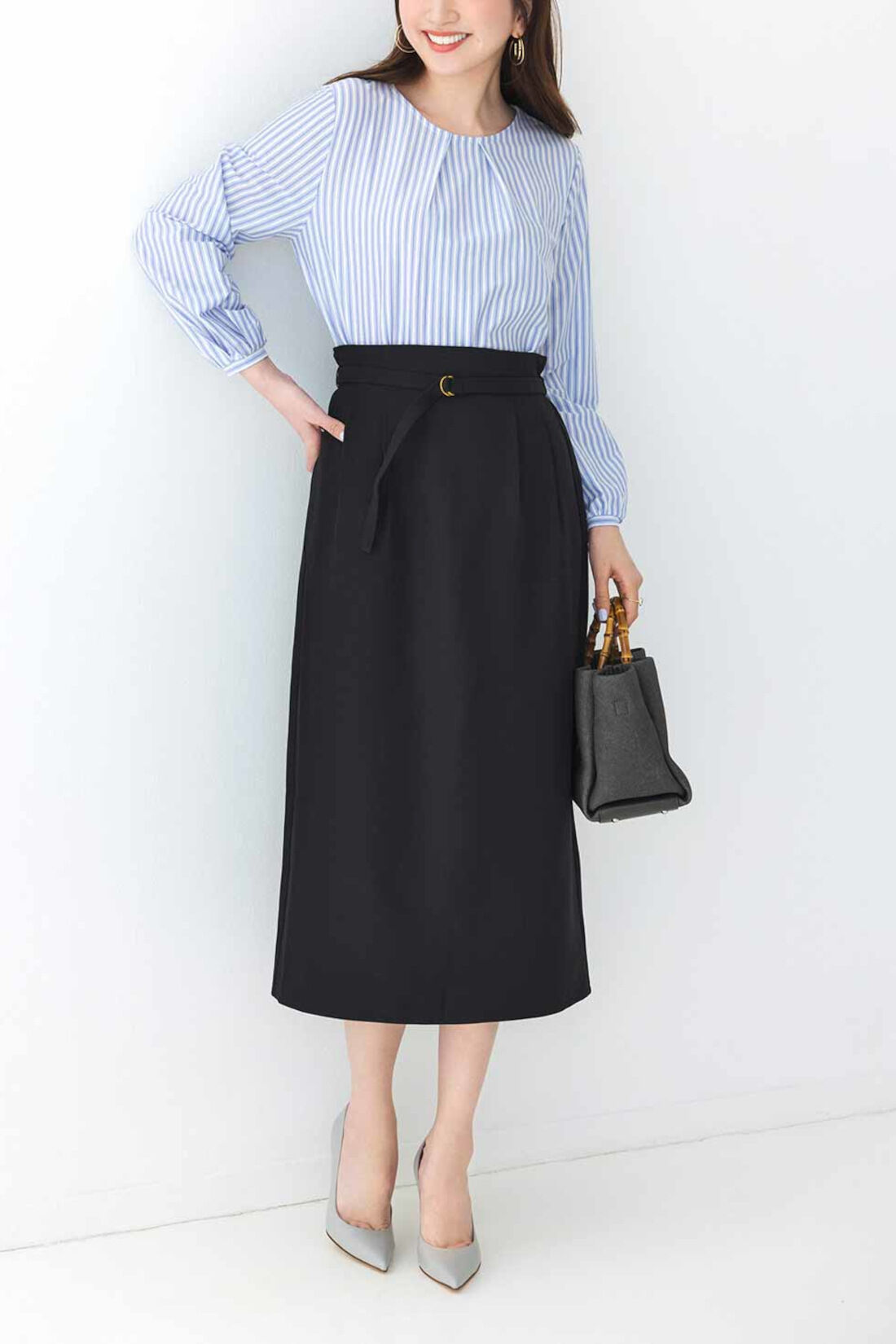 IEDIT［イディット］|IEDIT[イディット]　Tシャツ感覚で着られるカットソーストライプブラウス〈ブルー〉