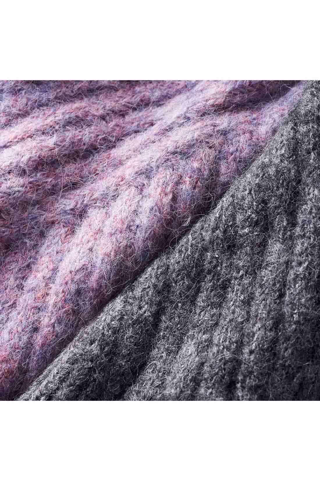 IEDIT[イディット]　編み柄の切り替えですっきり見える マシンウォッシャブルがうれしい アルパカ混素材のハイネックニットチュニック〈グレー〉|ふんわり軽く暖かなアルパカ混のミックス糸で編み上げたミドルゲージニット。