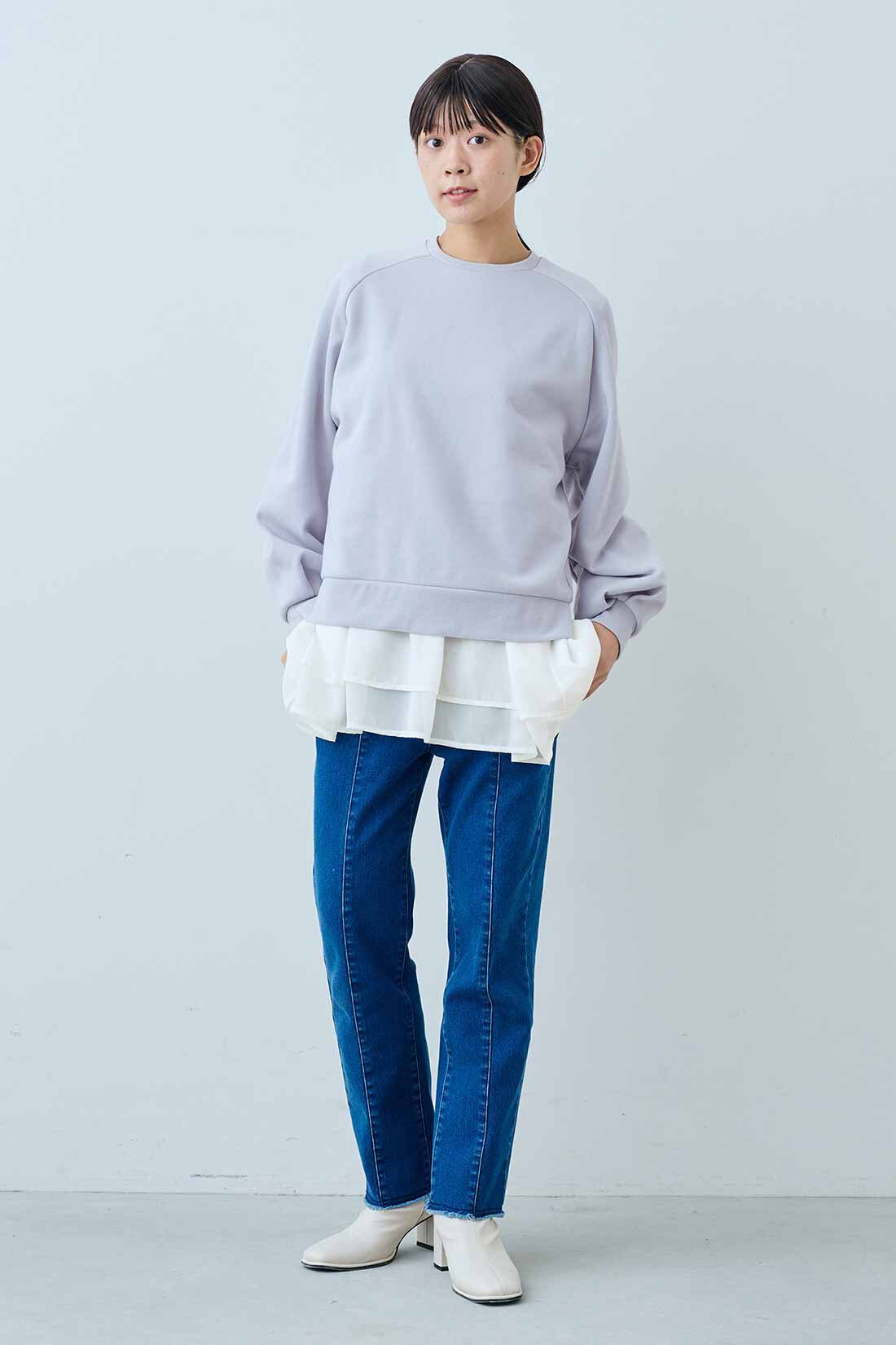 IEDIT［イディット］|IEDIT[イディット]　ぽわんとした袖がかわいい キレイ色裏起毛スウェットの会|モデル身長：163cm　着用サイズ：M