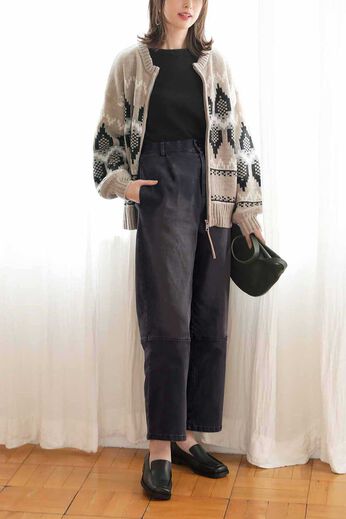 IEDIT［イディット］ | 裏起毛 ストレッチ タック ワイド デニ ム パンツ 〈黒〉