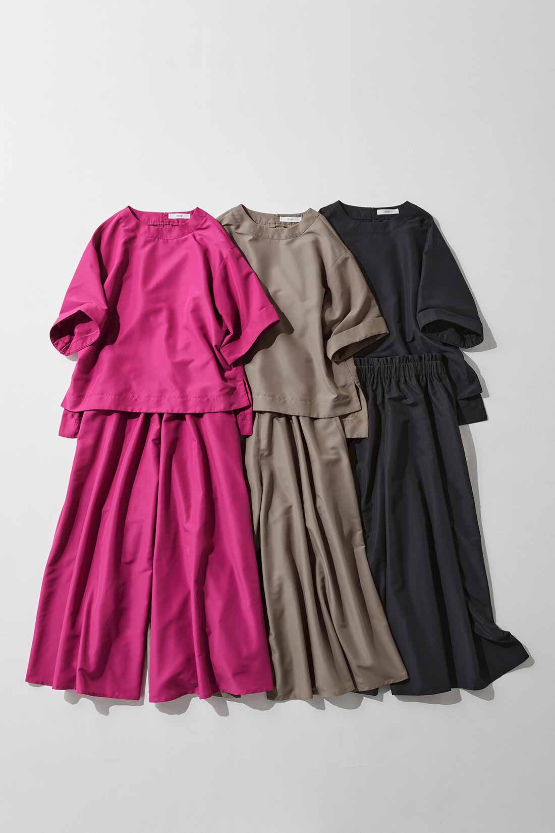 【まとめ買いキャンペーン】IEDIT[イディット]　Viva！ 美映え！ たっぷりシルエットのきれいめ布はくスカート見えキュロット|同素材のトップスと合わせてセットアップ風に着られます。