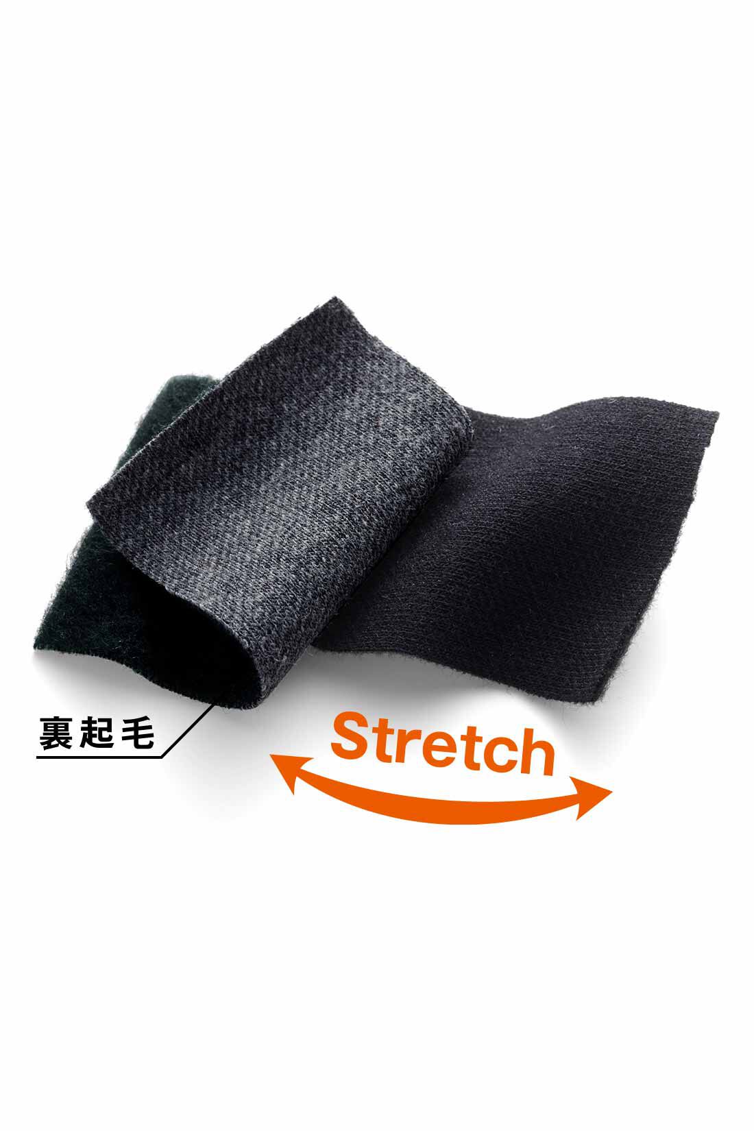 IEDIT|IEDIT[イディット]　光吸収発熱素材＆裏起毛でいつでも暖かな すっきり見えストレッチワイドパンツ〈ブラック〉|ワイドシルエットを重く見せないカットソーは、綾目のプリントをして布はくのような表面感なのにふんわりやわらか。伸びやかでらくちんなのも◎。