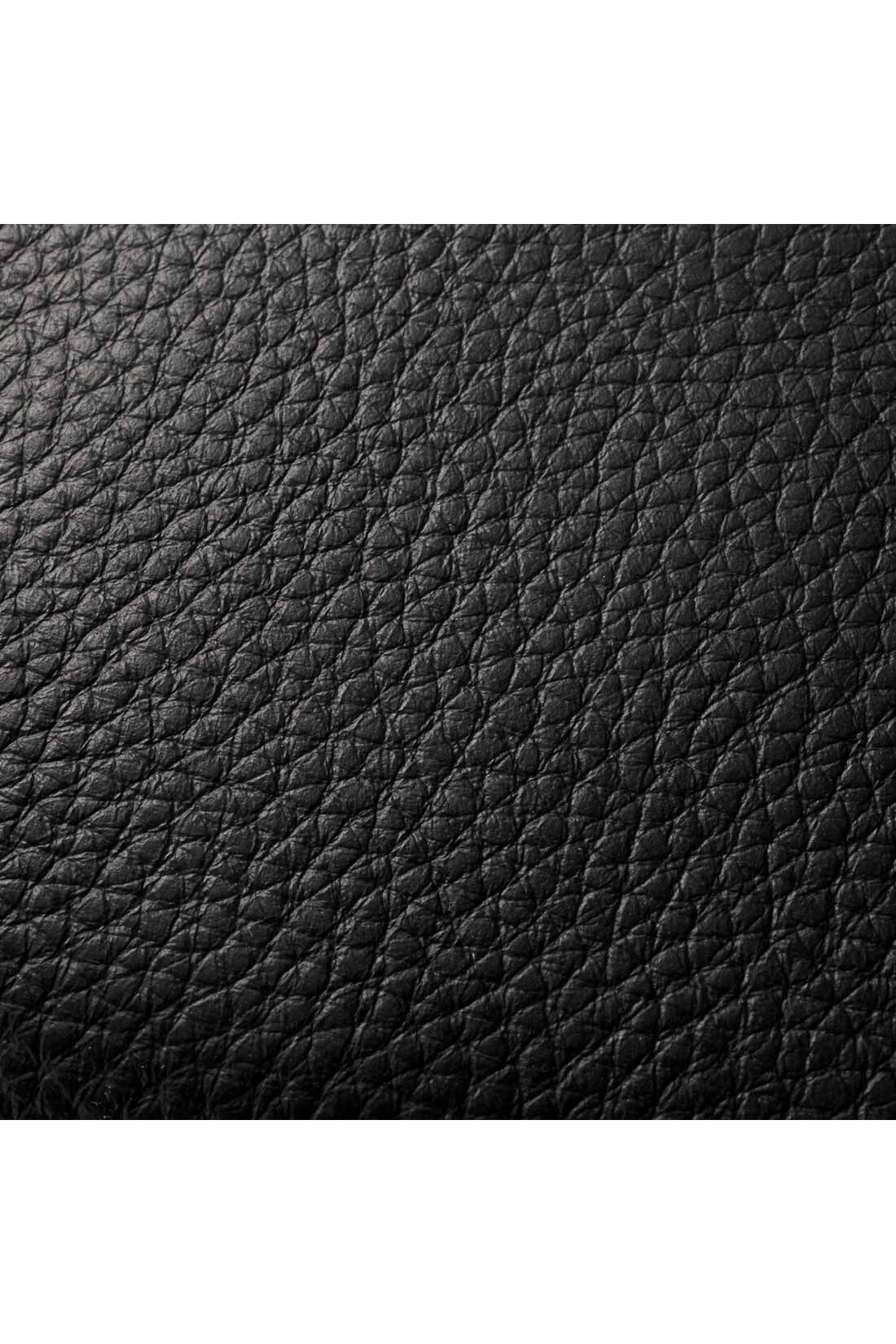 IEDIT[イディット]　くったり本革素材できれいめ二つ折り財布〈ブラック〉