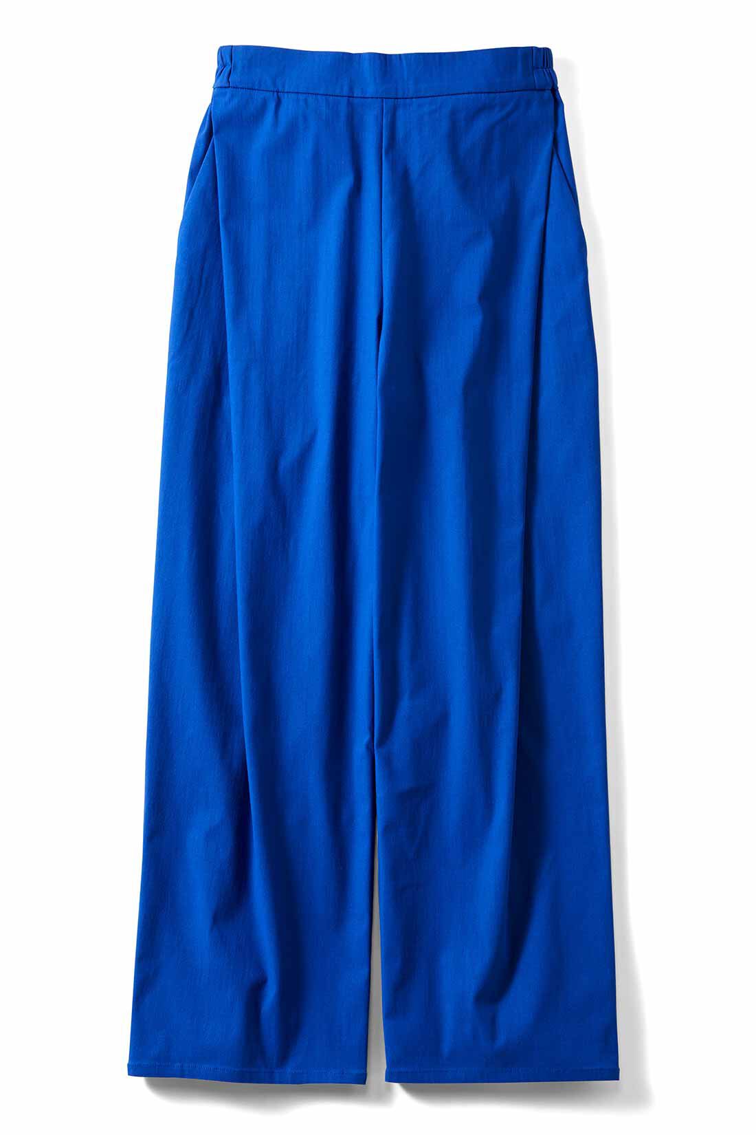 IEDIT[イディット]　ぐいっとしなやか サイドタックデザイン ストレッチ布はく素材のエアノビワイドパンツ〈ブルー〉|〈ブルー〉