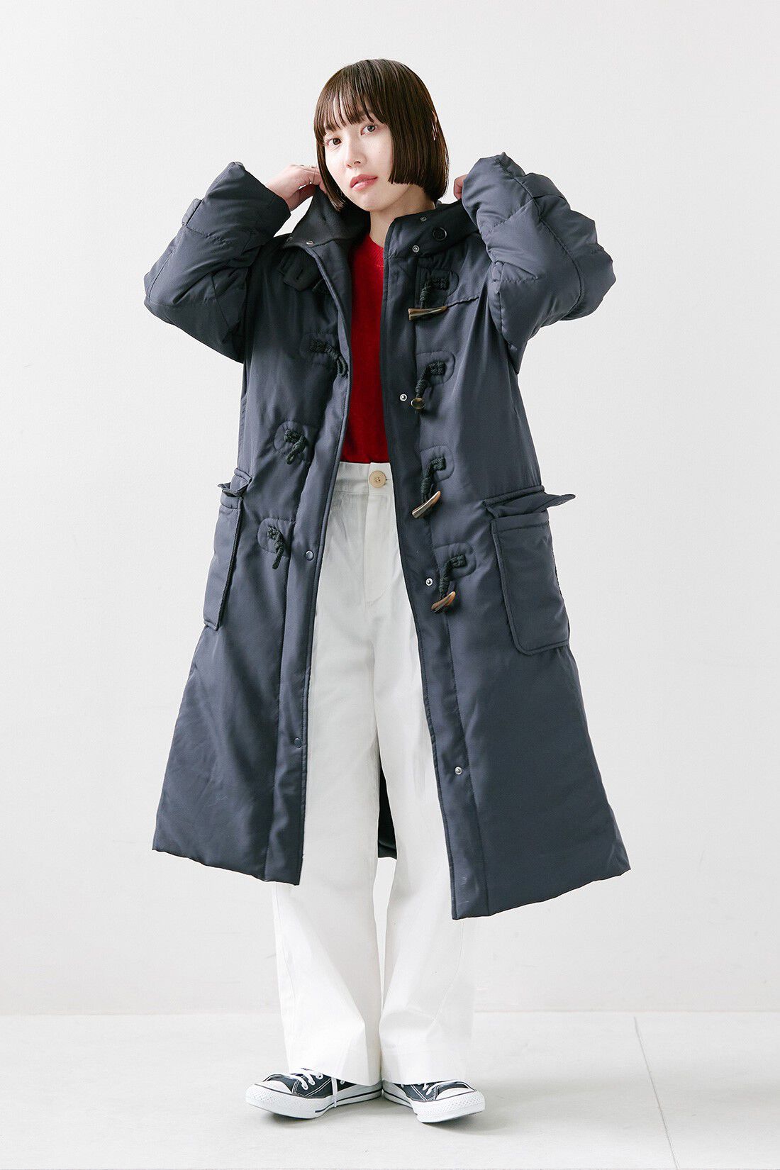 IEDIT|IEDIT[イディット]　小森美穂子さんコラボ きれいめチノパン〈オフホワイト〉【コーデ買いキャンペーン】|【着用サイズ】コート：MP　トップス：S　パンツ：SP