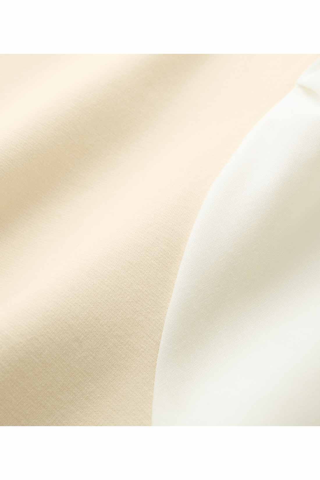 IEDIT[イディット]　きちんとシャツ見えしてらくちん ふんわり異素材袖の抗菌防臭カットソートップス〈アイボリー〉|※お届けするカラーとは異なります。
