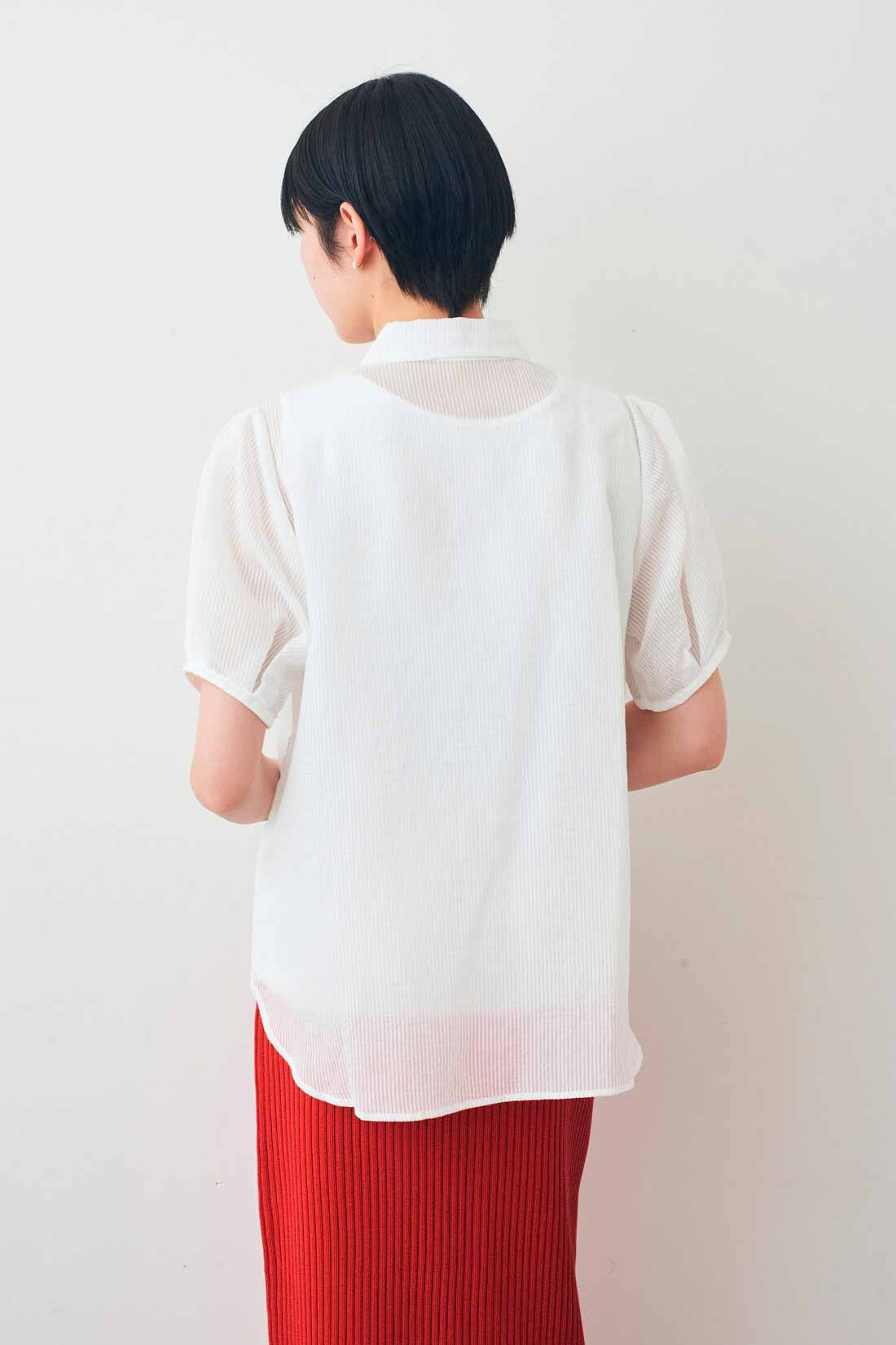 IEDIT［イディット］|IEDIT[イディット]　ほんのりシアーストライプが上品に着映えする タックスリーブブラウス