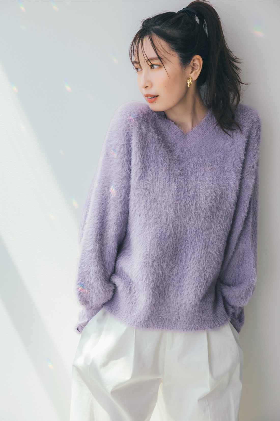 IEDIT|IEDIT[イディット]　ヘアリーシャギー素材のスパークルニット