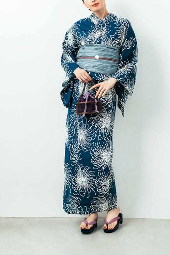 IEDIT［イディット］ | 着付けいらず セパレート 浴衣 へこ帯 セット〈藍色×水色〉