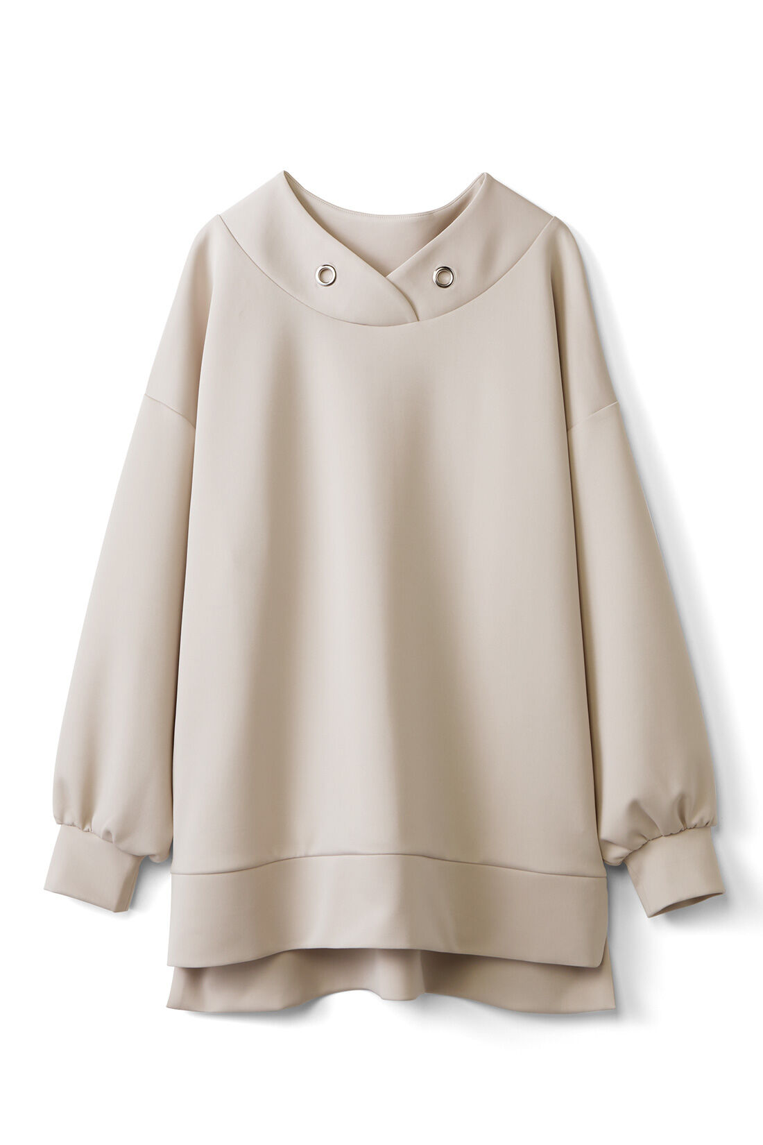 IEDIT［イディット］|IEDIT[イディット]　フード風衿で顔まわり華やぐ UVカット つや感ダンボールカットソーのロングプルオーバー〈グレージュ〉|グレージュ