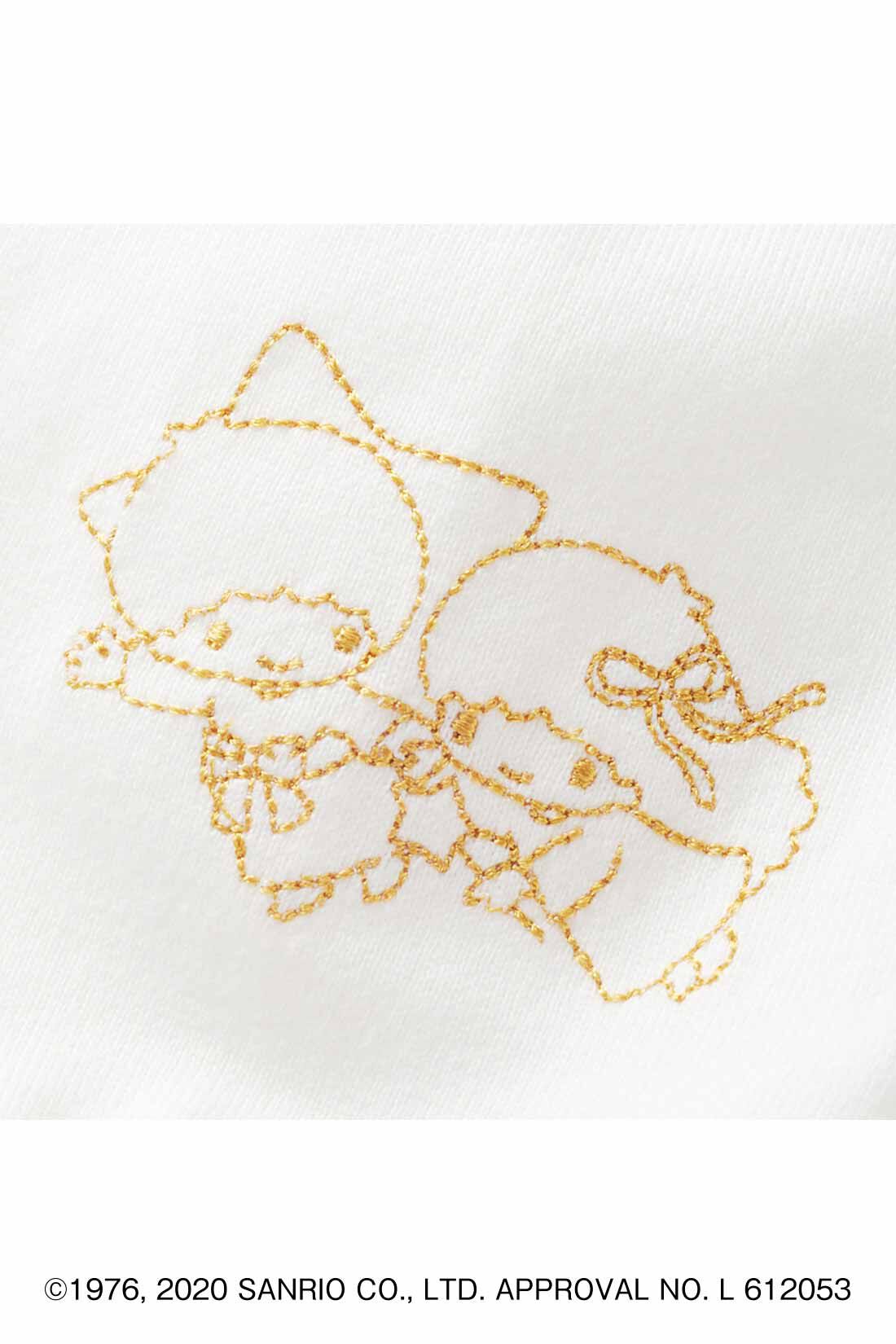 イディット|IEDIT[イディット]×Little Twin Stars　夜星に輝く星座トップス〈オフホワイト〉|袖口に刺しゅうでキキ＆ララを。素材は洗いざらしでも着られる綿混素材で、やさしい肌心地。