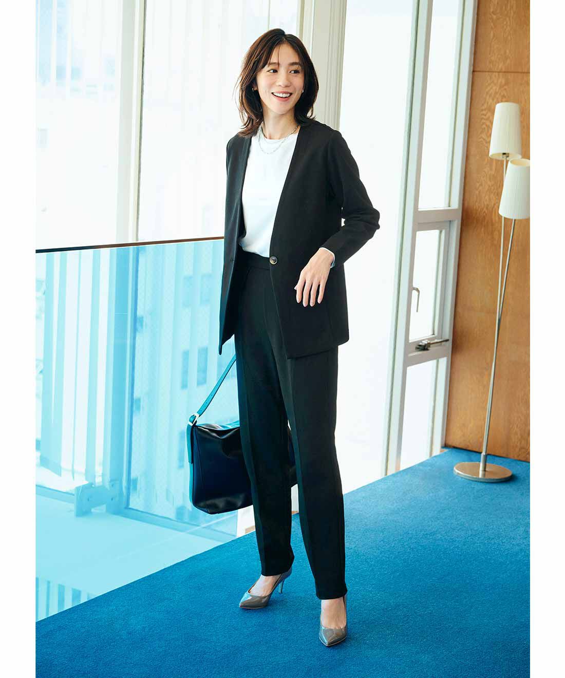 IEDIT|IEDIT[イディット]　帯電防止加工がうれしい いつもキレイな黒が続く純黒素材の 裏微起毛バレエフィット（R）ジャケット〈ブラック〉【コーデ買いキャンペーン】