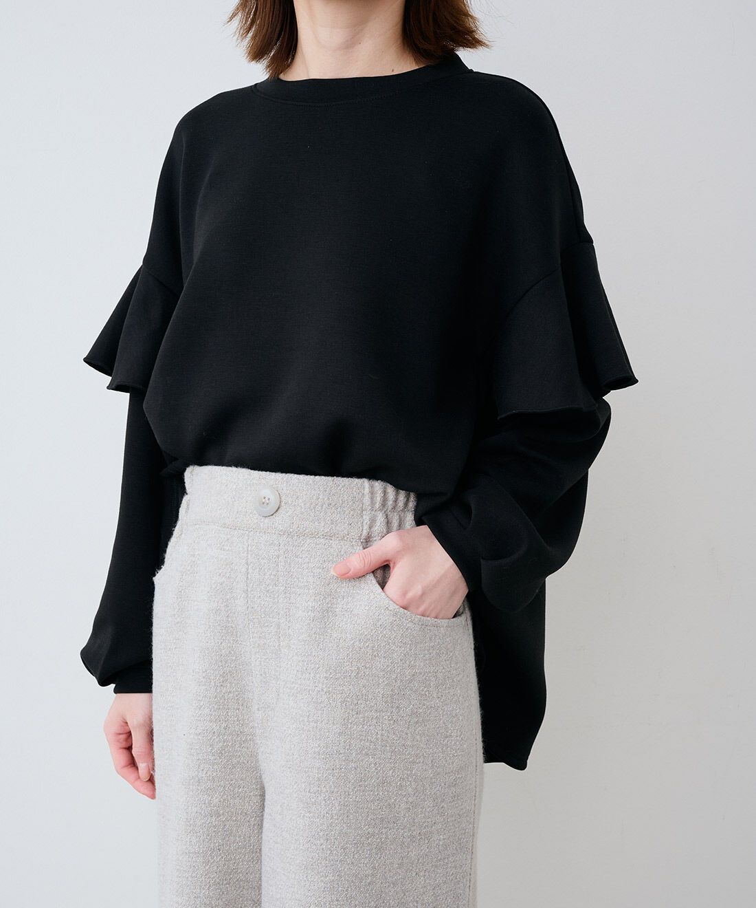 IEDIT［イディット］|IEDIT[イディット]　ウールライク素材のクロップド丈ワイドパンツ（WEBサイズ）