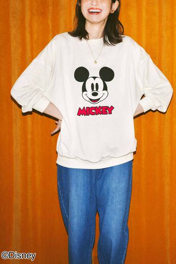 IEDIT | Disney 「ミッキーマウス」 オーバーサイズ スウェット 〈白〉