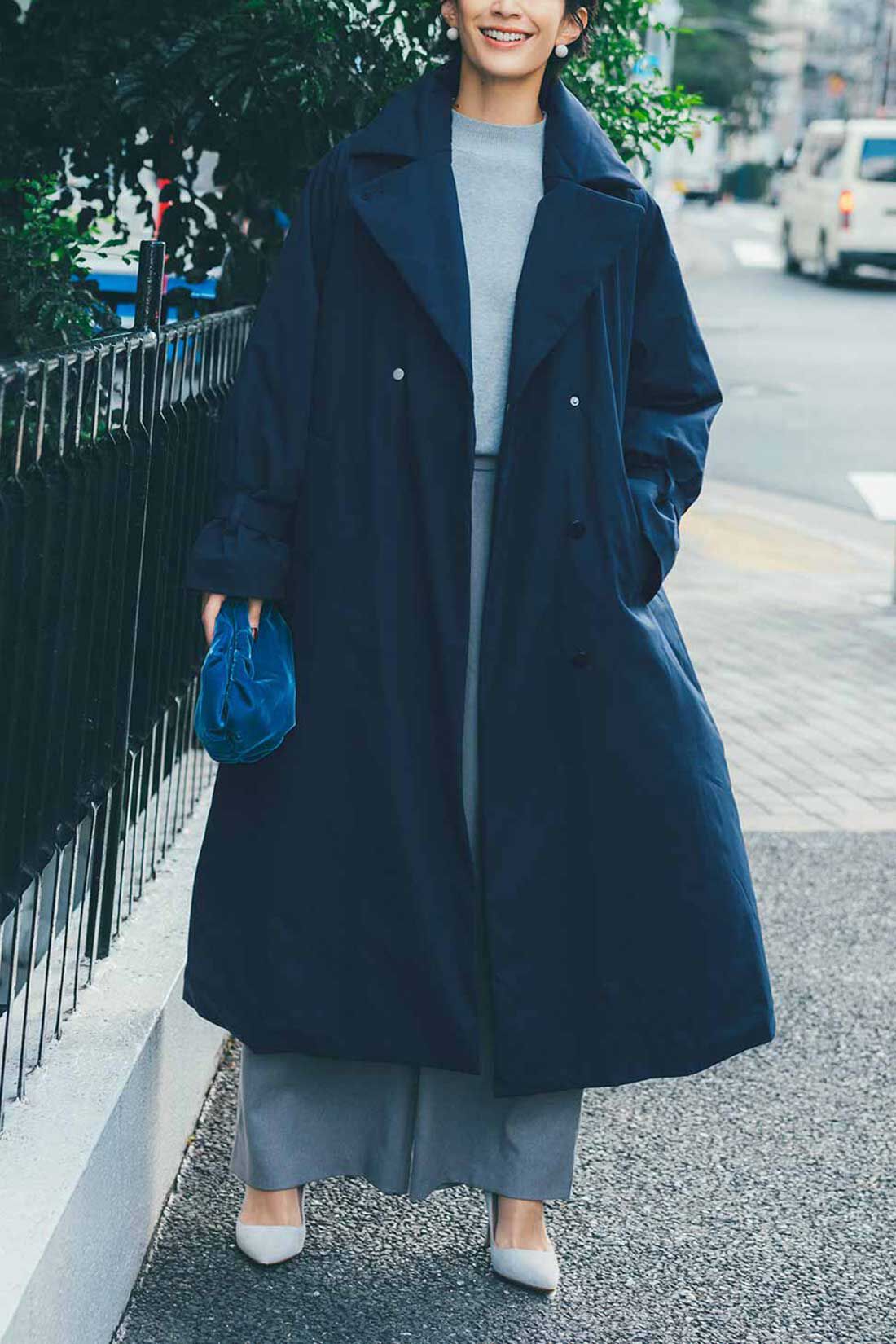 IEDIT|IEDIT[イディット]　神山まりあさんコラボ きれいめ仕上げのシャレ感 中わたベンチコート〈ネイビー〉