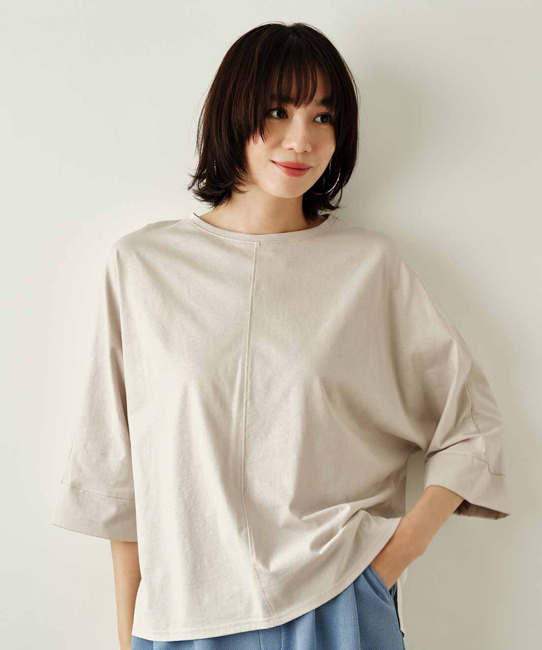 IEDIT［イディット］|IEDIT[イディット]　UVカット・接触冷感機能の綿100％国産ドルマンTシャツの会|ライトグレージュ