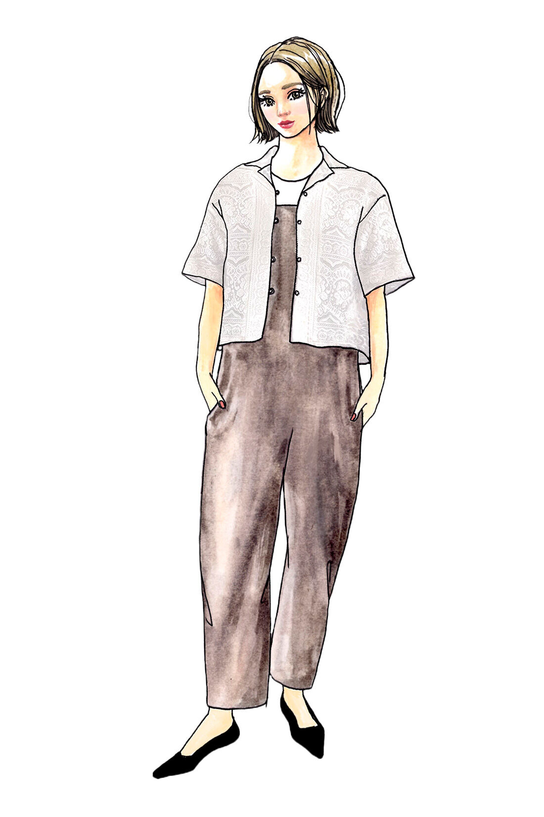 IEDIT［イディット］|IEDIT[イディット]　きくちあつこさんコラボ 細い肩ストラップが女性らしい ルーズサロペット〈グレージュ〉