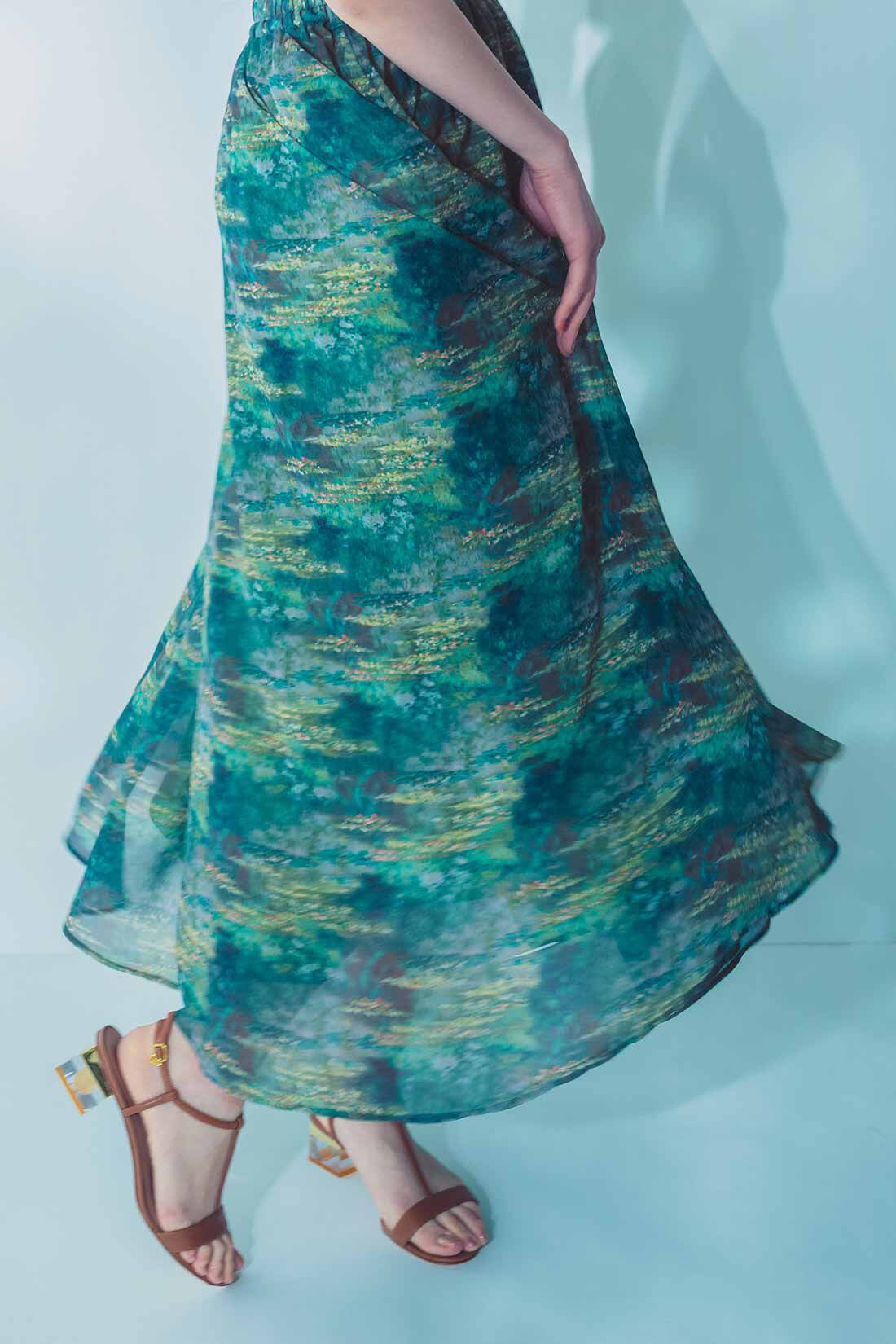 IEDIT[イディット]　モネの睡蓮をまとうシフォンスカート〈ブルー〉|※着用イメージです。お届けするカラーとは異なります。