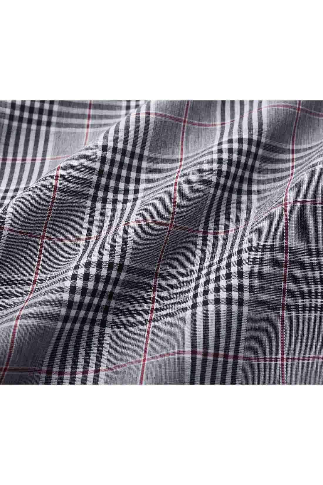 IEDIT|IEDIT[イディット]　360度美しい ふんわりフレアーの着映えバンドカラーシャツチュニック〈ブラックチェック〉