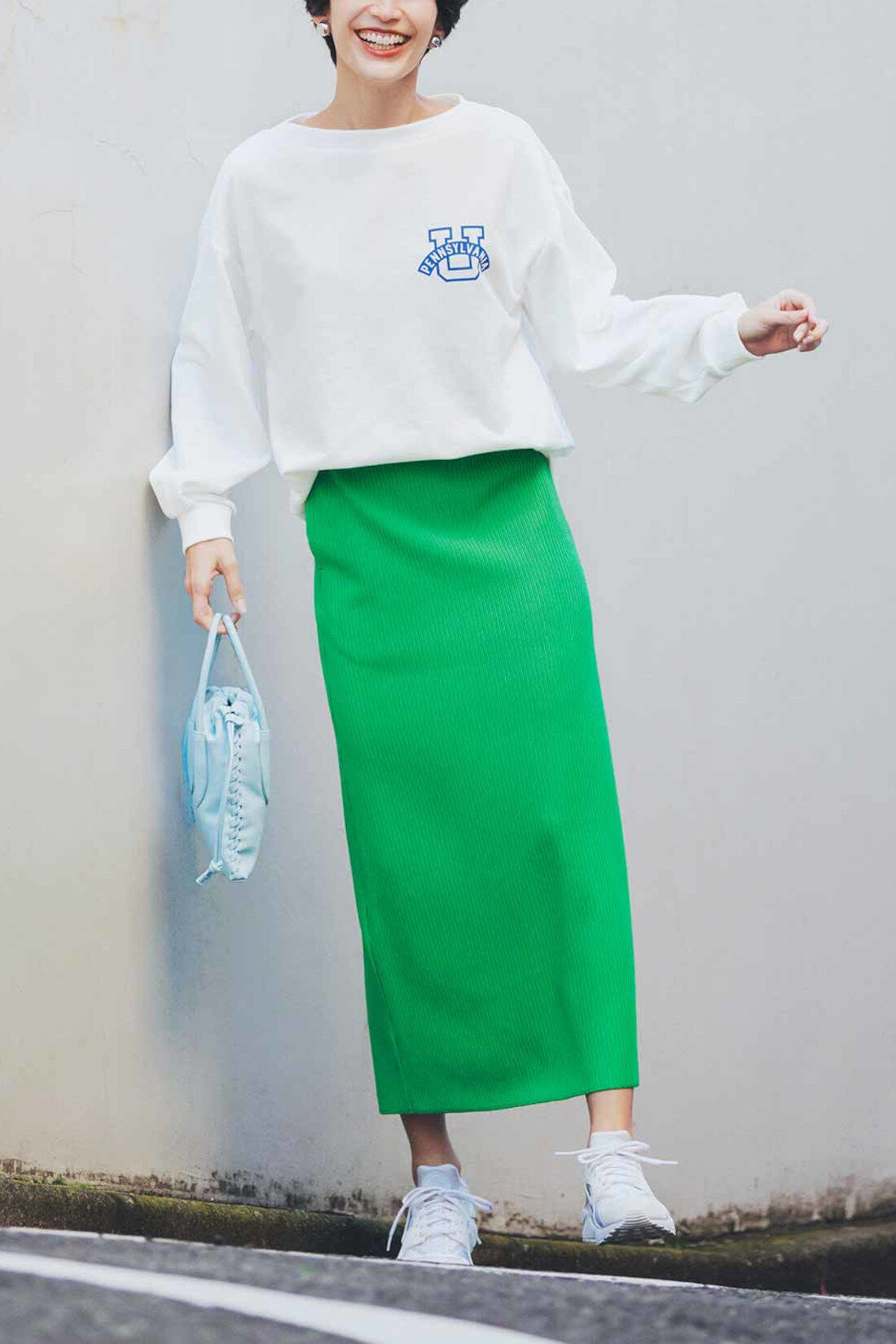 IEDIT|IEDIT[イディット]　ニットライクなリップルカットソー素材で仕立てた らくちんきれいなIラインスカート〈4〉|これは参考画像です。お届けするカラーとは異なります。