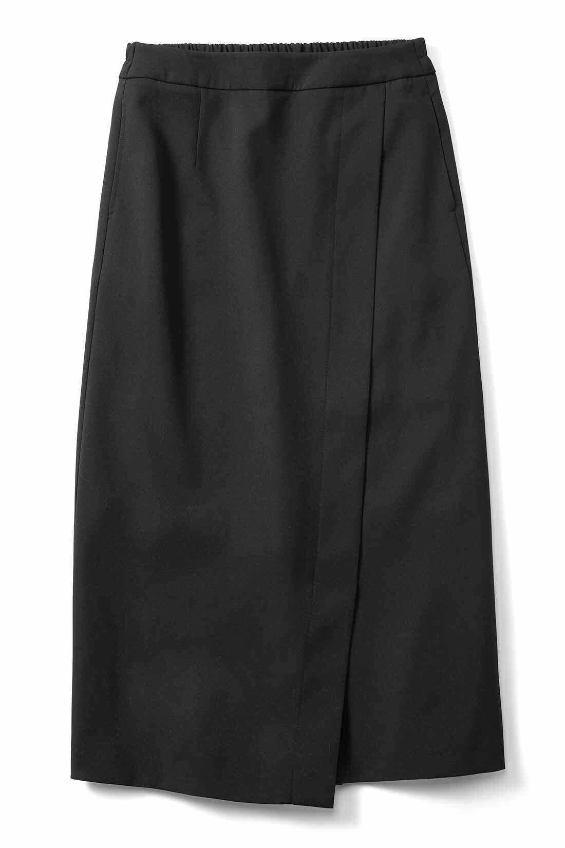 IEDIT[イディット]　伸びやかなダブルクロス素材のフロント切り替えIラインスカート|〈ブラック〉