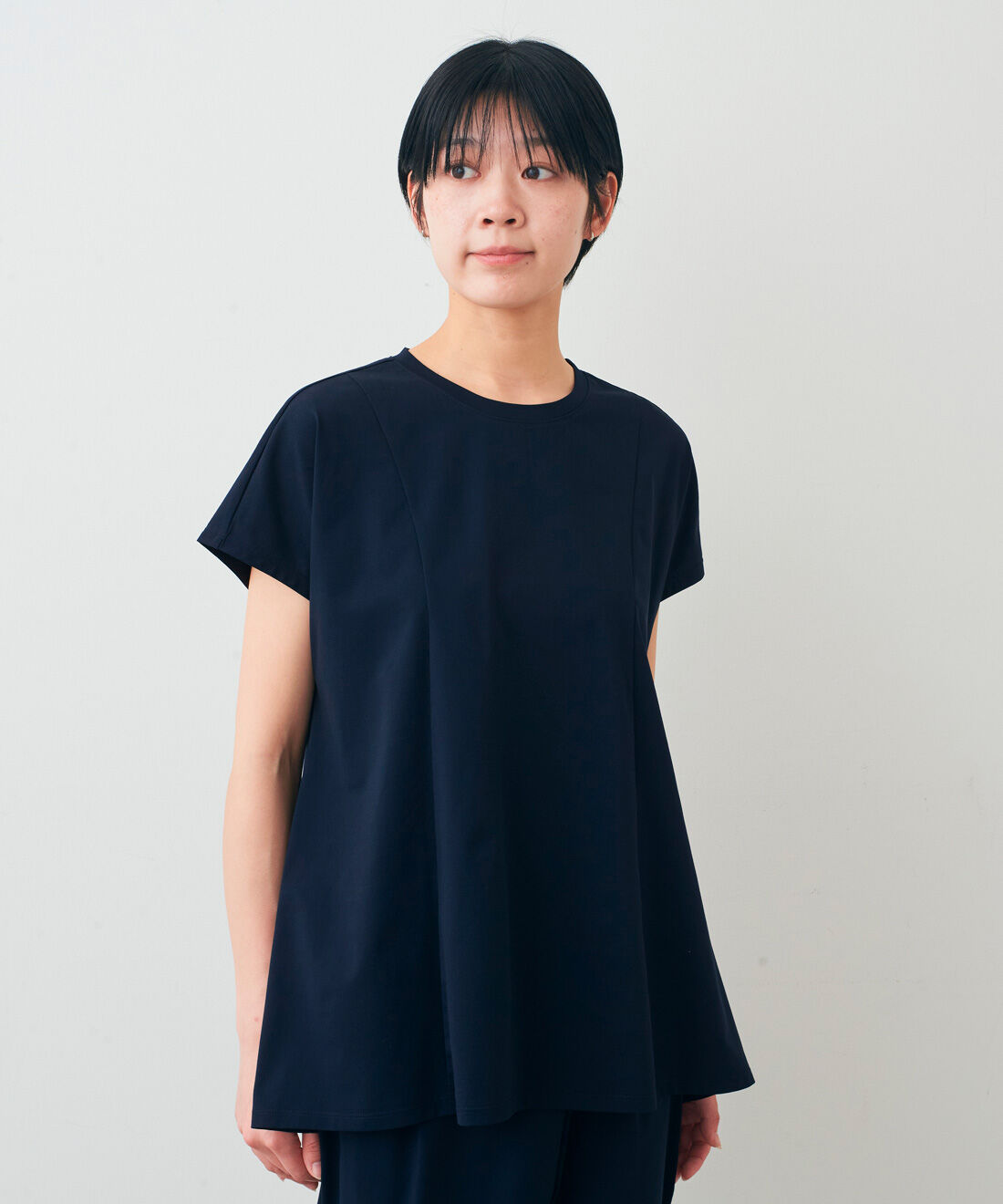 IEDIT|IEDIT[イディット]　24hずっと着ていたい 吸汗速乾・UVカット SO！ MESHフレアートップス〈ダークネイビー〉
