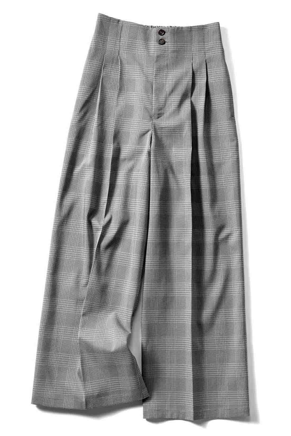 IEDIT［イディット］|IEDIT[イディット]　きちんと見えのカサっと素材が上品ではき心地快適 チェック柄のワイドパンツ〈ブラックチェック〉