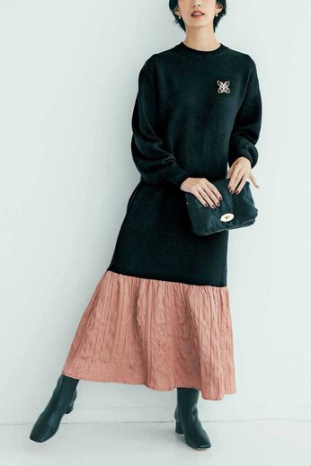IEDIT | ブローチ付きニットワンピ〈ブラック〉ＩＥ