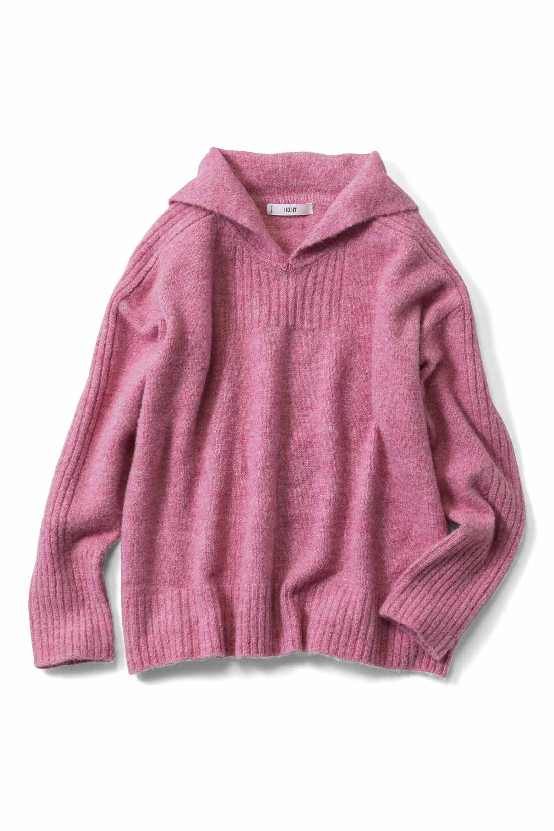 IEDIT[イディット]　マシンウォッシャブルのウール混素材がうれしい 編み柄がアクセントになったセーラーカラーニット〈ピンク〉|〈ピンク〉