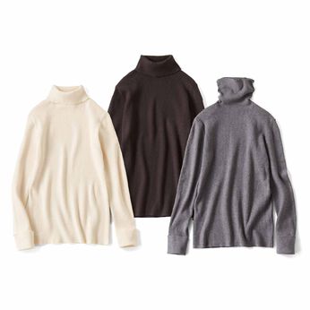 IEDIT | マシンウォッシャブル ハイネック リブニット トップスの会