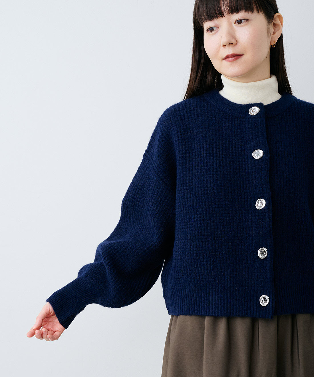 IEDIT［イディット］|IEDIT[イディット]　タイルワッフル編みのメタルボタンカーディガン