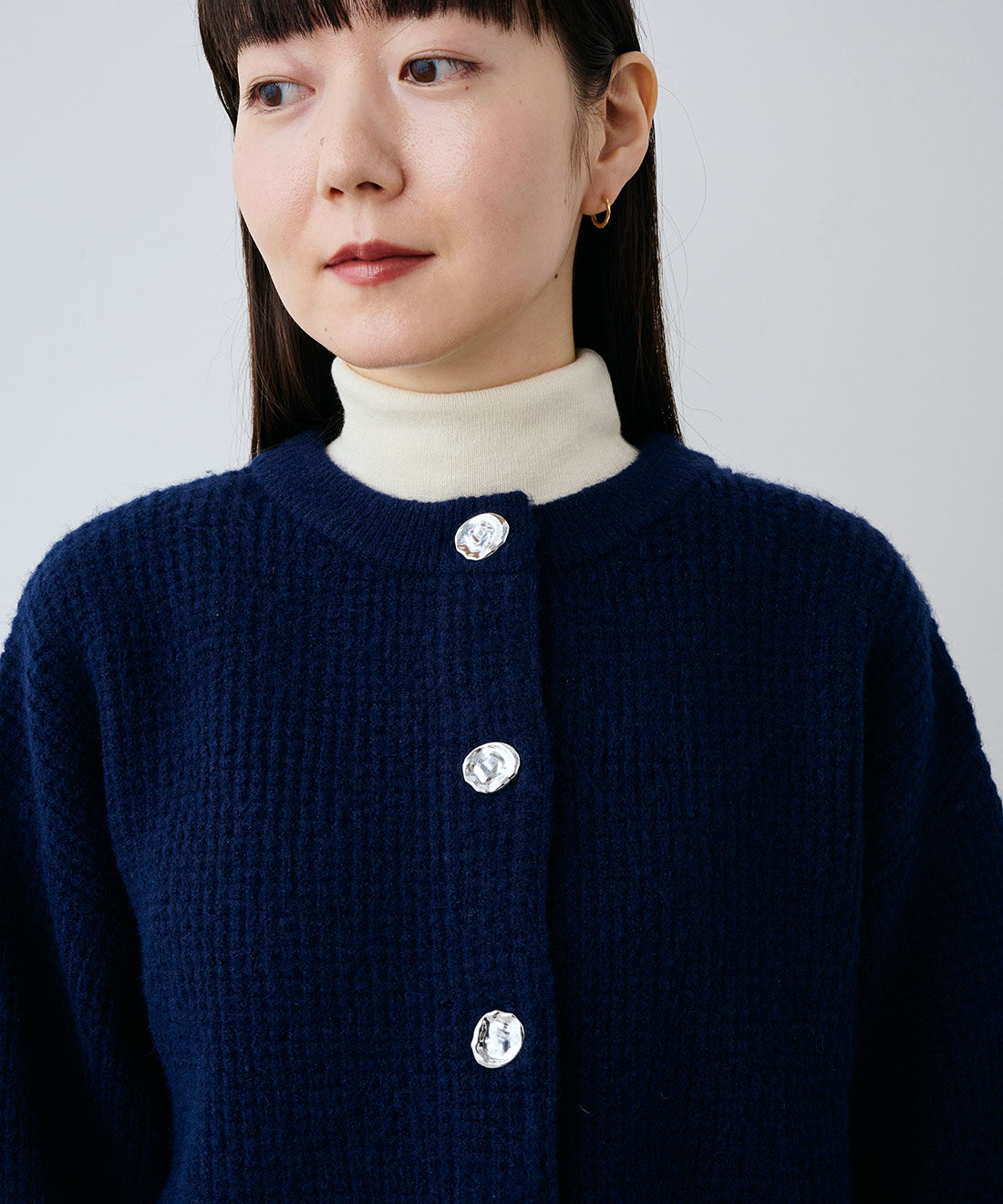 IEDIT［イディット］|IEDIT[イディット]　タイルワッフル編みのメタルボタンカーディガン