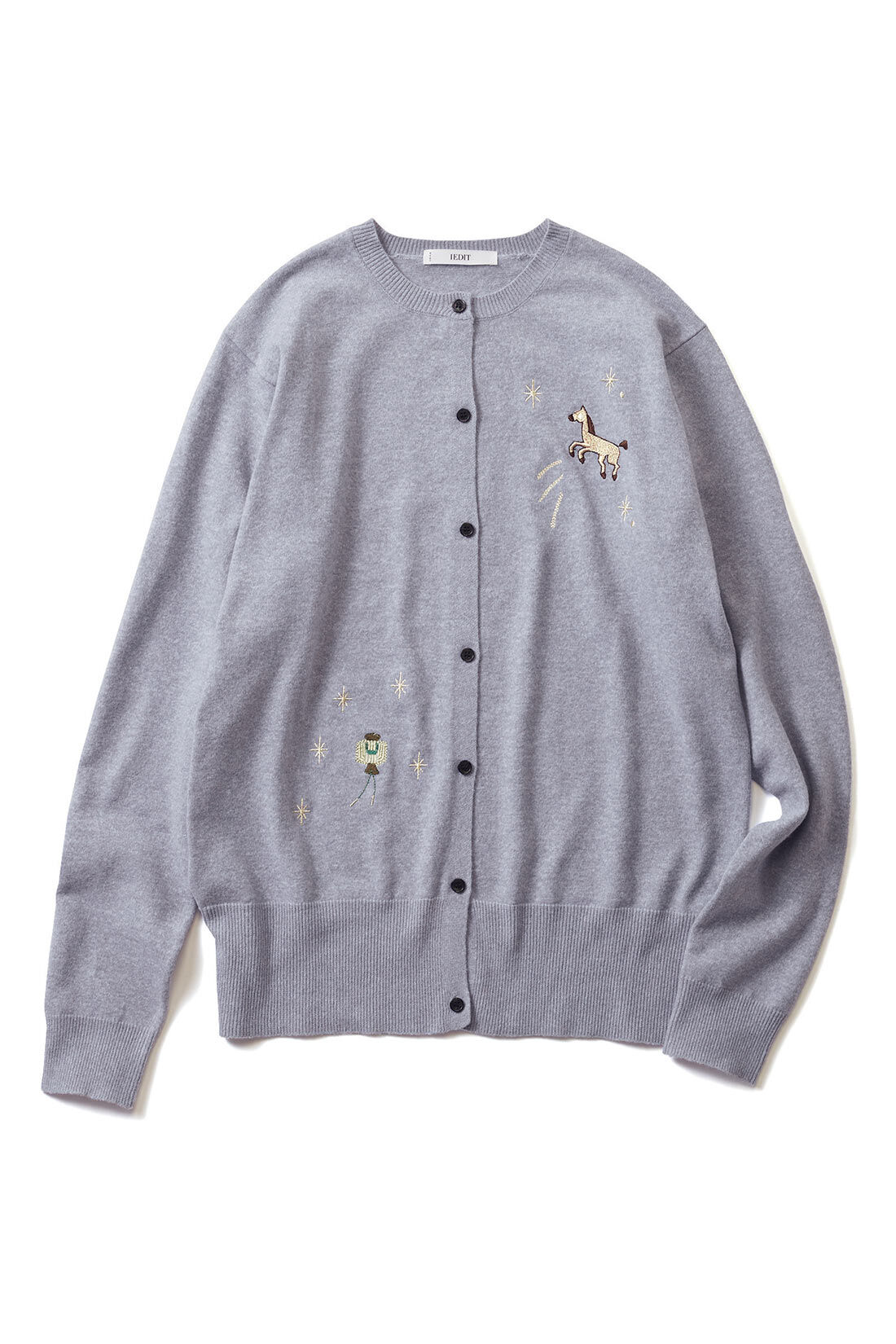 IEDIT|IEDIT[イディット]　HAPPYモチーフを散りばめた　気分があがるカーディガン〈グレー〉