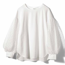 IEDIT | 袖チュール カットソージョーゼット トップス 〈ホワイト〉