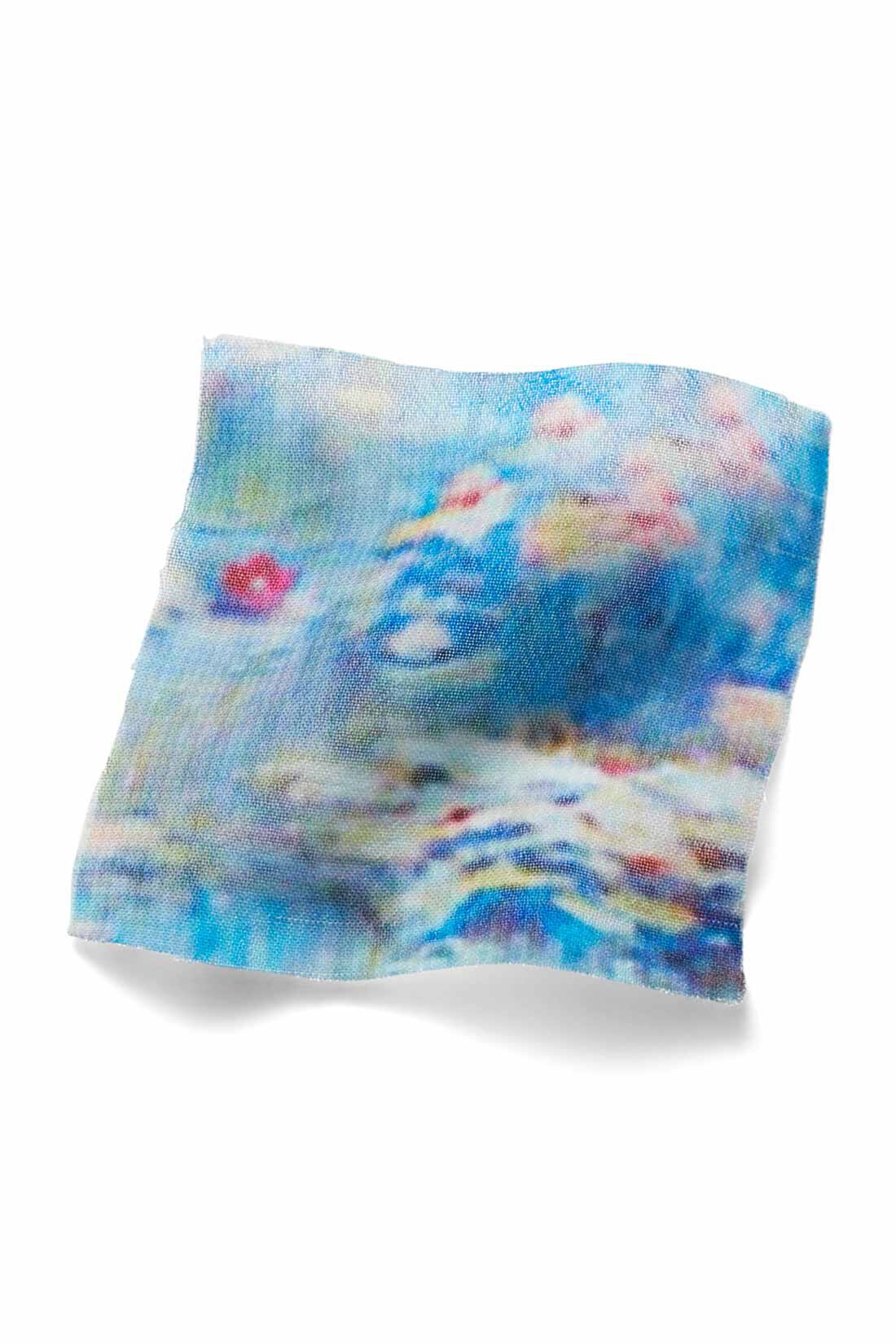 IEDIT|IEDIT[イディット]　モネの睡蓮をまとうシフォンスカート〈グリーン〉|原画をもとにパターンを起こし、水面を思わせる、透け感のあるシフォン素材にプリント。