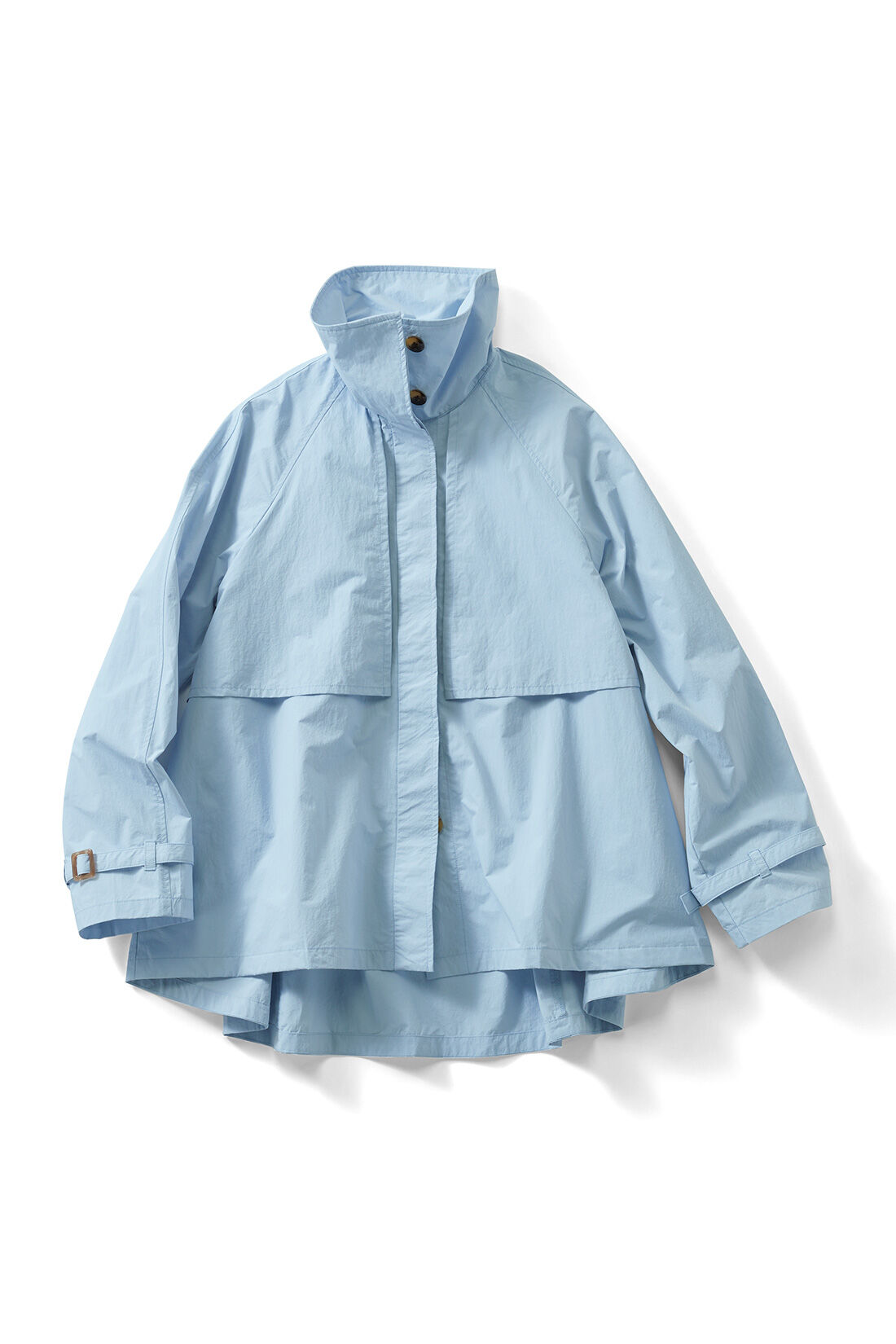 IEDIT[イディット]　牧野紗弥さんコラボ 撥水（はっすい）加工素材がうれしい ハーフ丈スタンドカラートレンチ風デザインコート|ブルー