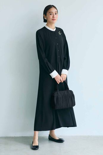 IEDIT［イディット］ | ブローチ付き バイカラー ワンピース 〈ブラック〉