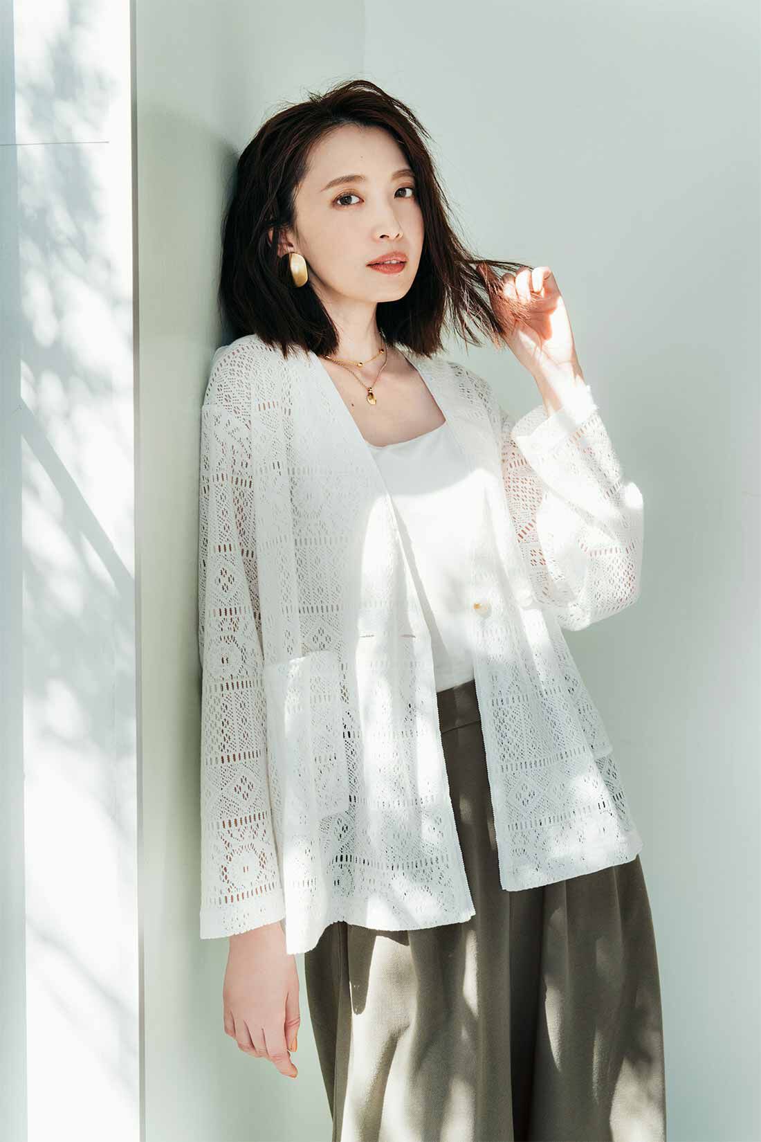 IEDIT［イディット］|IEDIT[イディット]　軽やかにまとう 着こなし華やぐノーカラーレースジャケット