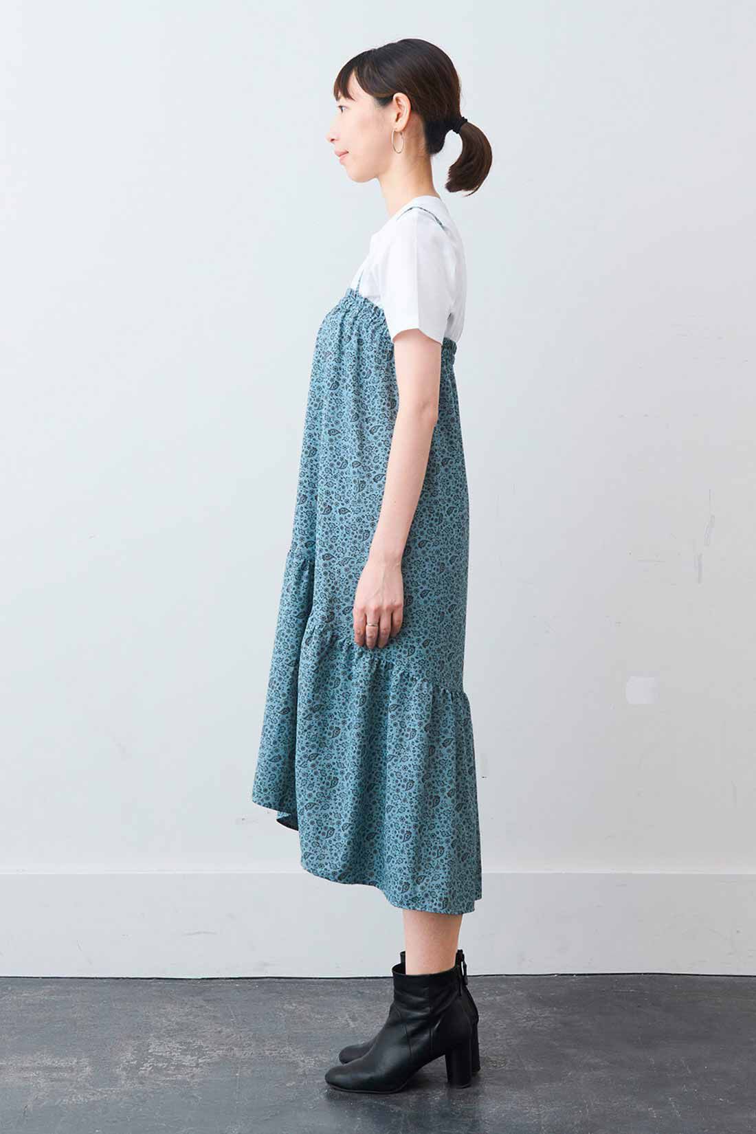 IEDIT[イディット]　福田麻琴さんコラボ 着まわし力抜群の2-WAYスカート〈グレイッシュブルー〉|モデル身長：160cm 着用サイズ：M