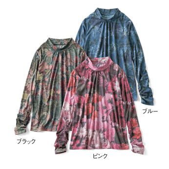 IEDIT | ヨーロッパプリントが華やかに映える カットソー素材 総柄 ハイネックトップスの会