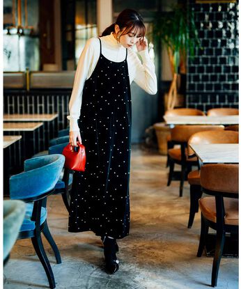 IEDIT | ドットベロアキャミワンピ〈ブラック〉ＩＥ