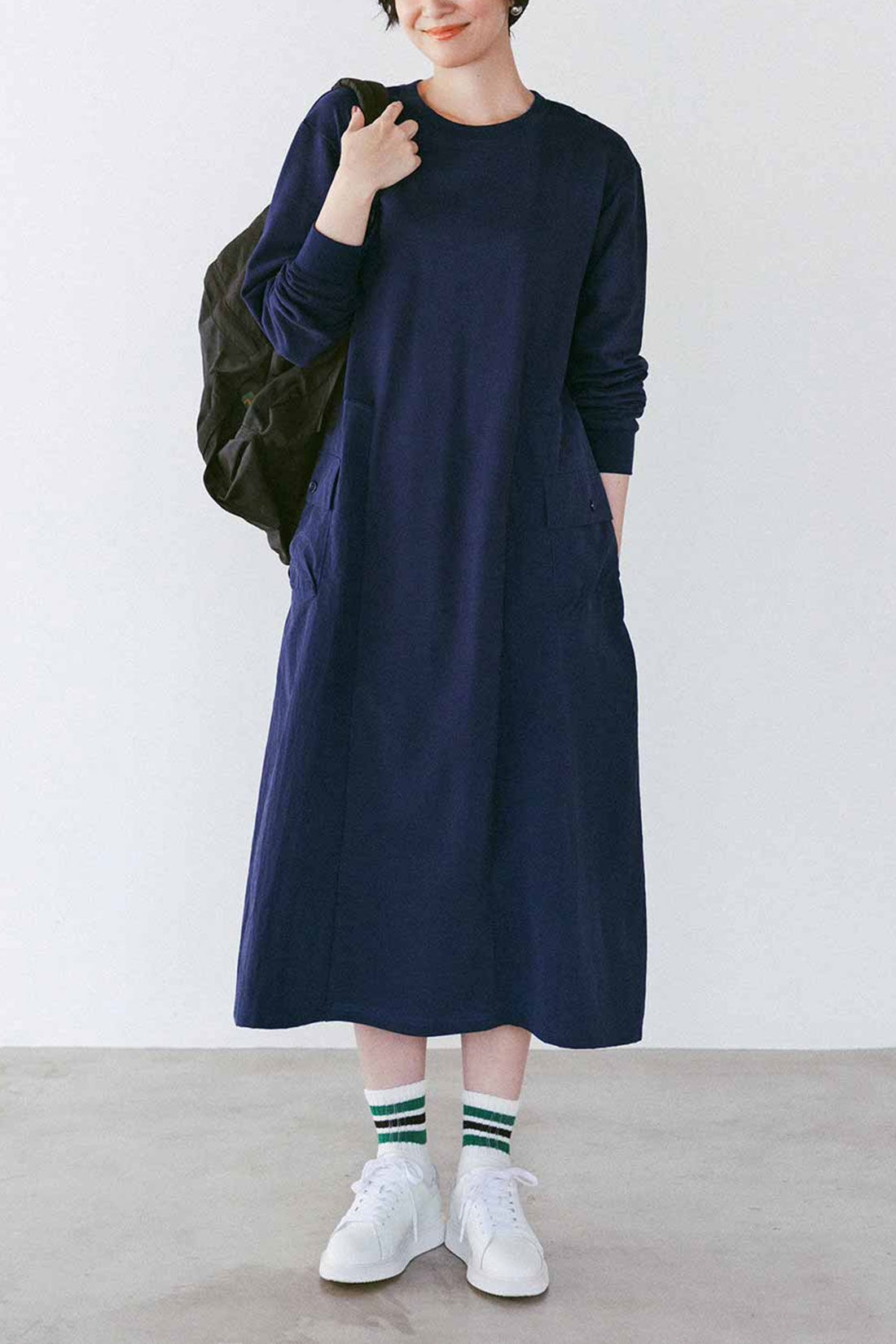 IEDIT|IEDIT[イディット]　WOODSコラボ ナイロン遣いのスウェットワンピース