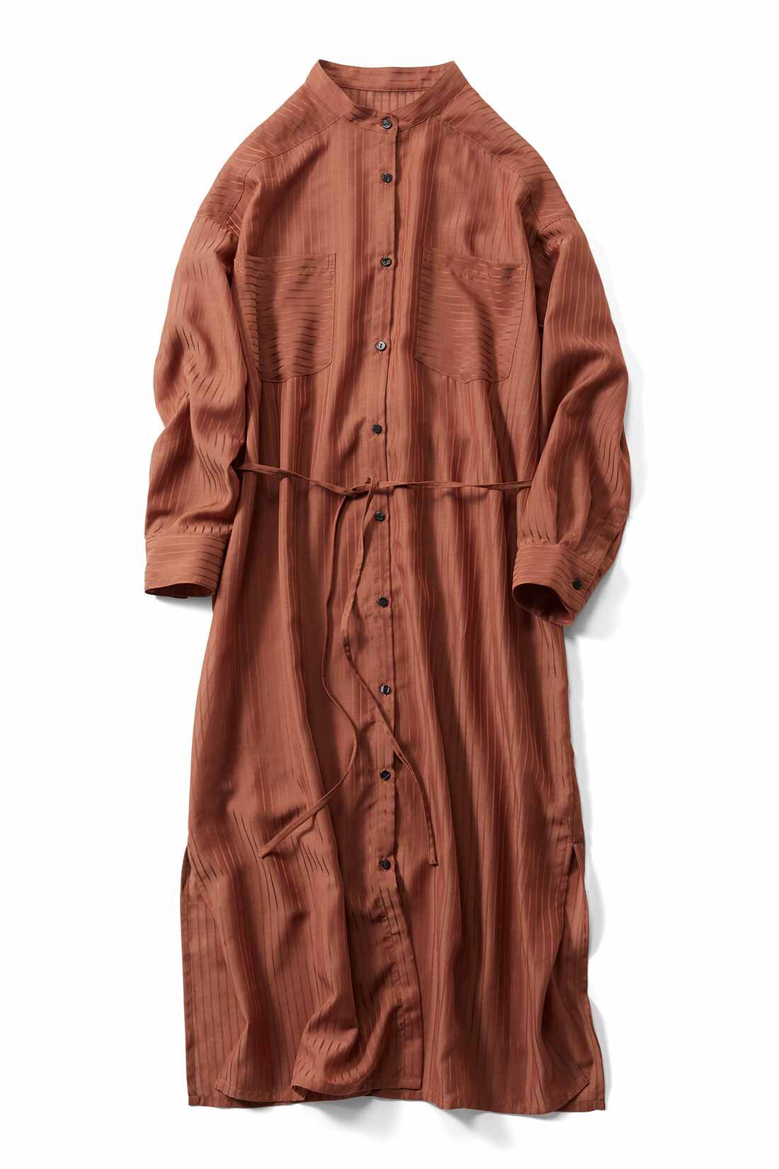 IEDIT|IEDIT[イディット]　シアー素材のストライプロングシャツドレス〈テラコッタブラウン〉