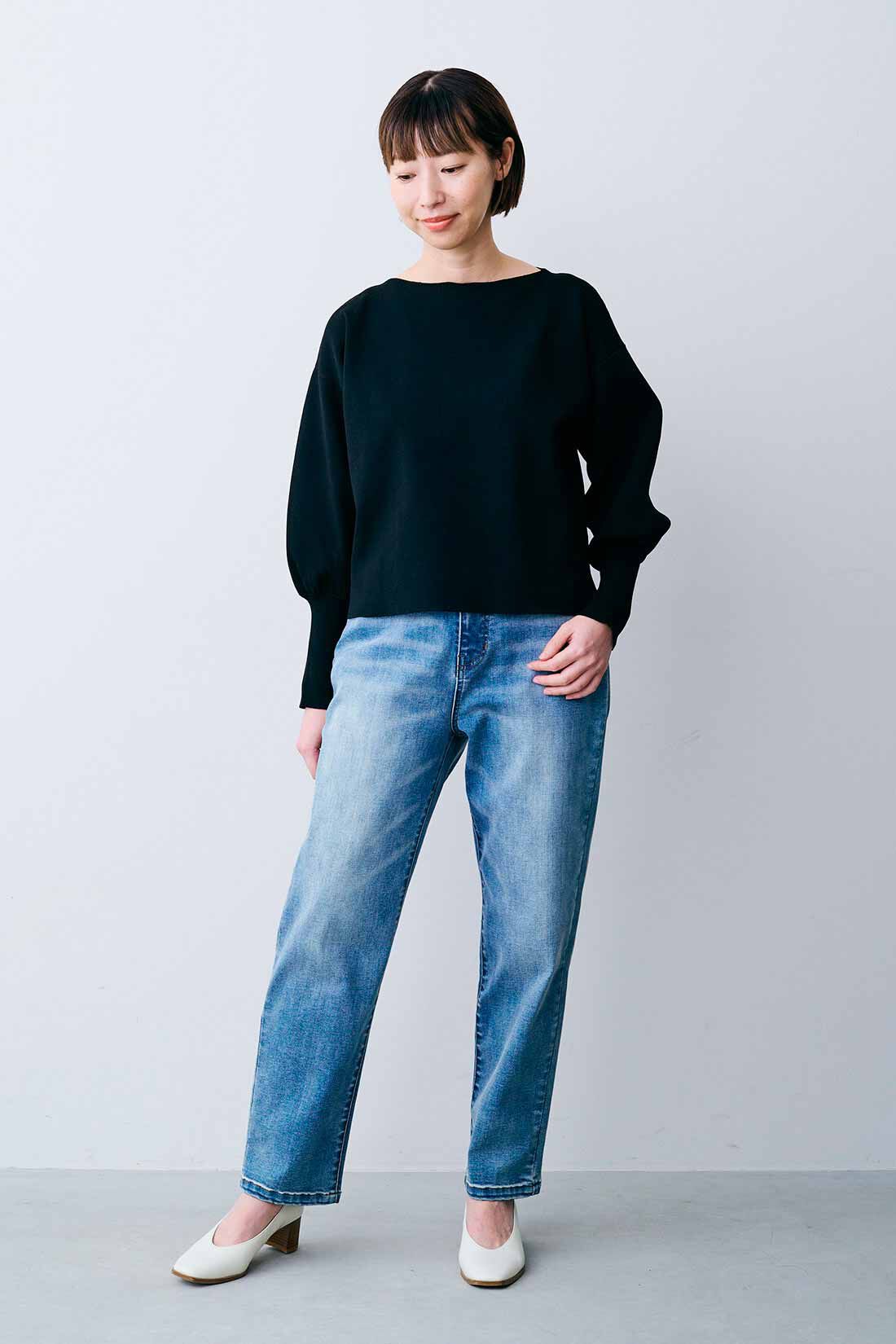IEDIT|IEDIT[イディット]　福田麻琴さんコラボ バウンドニットのスカートセットアップ〈ブラック〉|モデル身長：160cm 着用サイズ：M