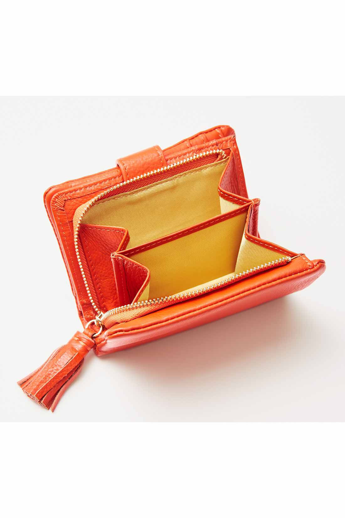 IEDIT|IEDIT[イディット]　くったり本革素材できれいめ二つ折り財布〈オレンジ〉