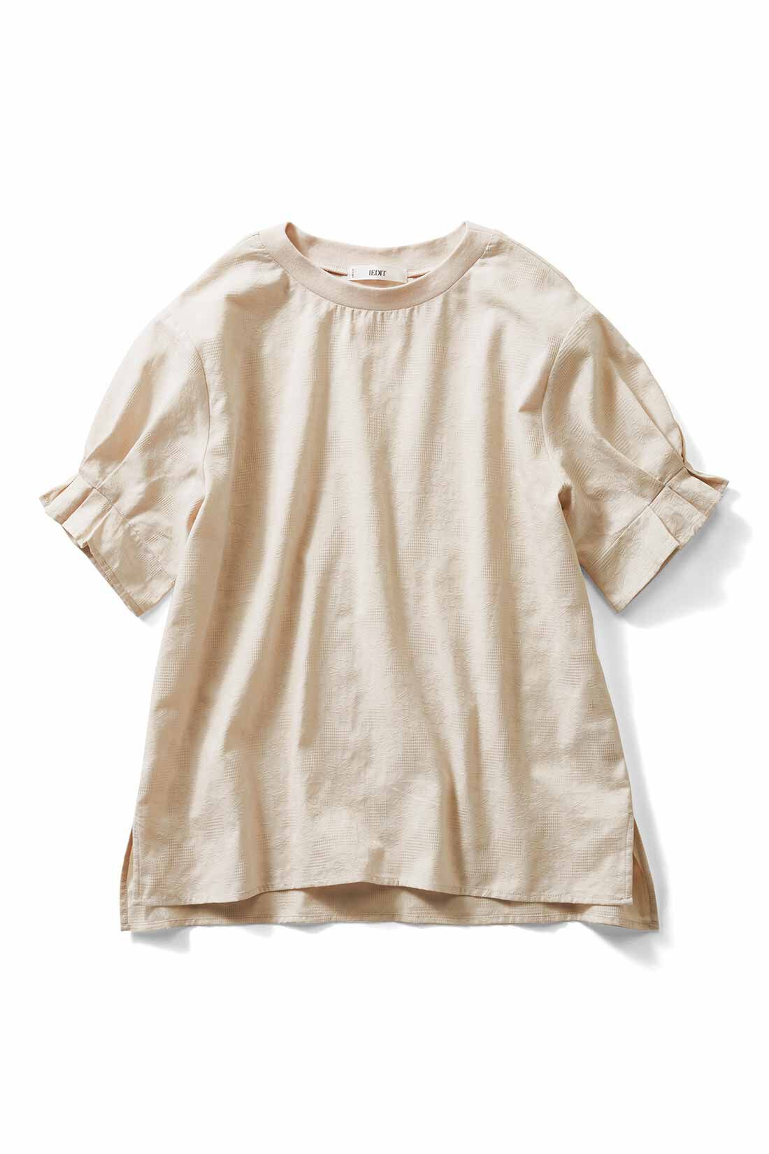 IEDIT[イディット]　フラワー織り柄で気分があがる コットンドビー素材の袖デザインプルオーバー|エクリュベージュ